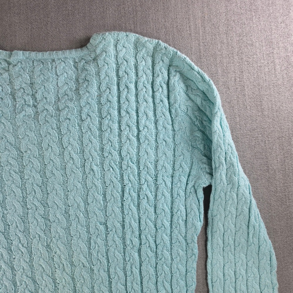 Talbots Sweater Womens Medium Petites Light Blue Cable Knit V-Neck Cotton Blend - Picture 13 of 16